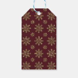 BURGUNDYROOD MET GOUD GLITTER UITZIENDE SNEEUWVLok Cadeaulabel