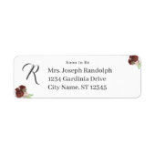 Burgundyroos-corsage-monogrampapier Etiket (Voorkant)