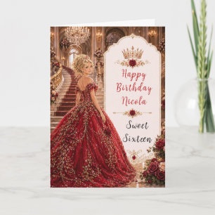Burgundyroos Sweet 16 Prinses Gouden Kroon Kaart