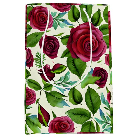 Burgundyrozen Bloemendruk Medium Cadeauzakje (Voorkant)