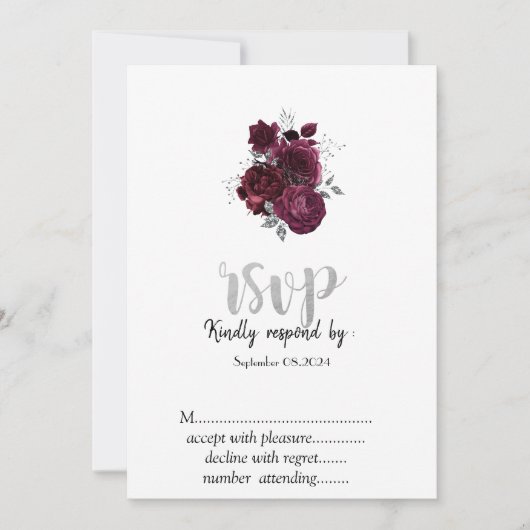 Burgundyrozen RSVP Kaart (Voorkant)