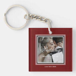 Burgundy's rode aanpasbare trouwfoto sleutelhanger
