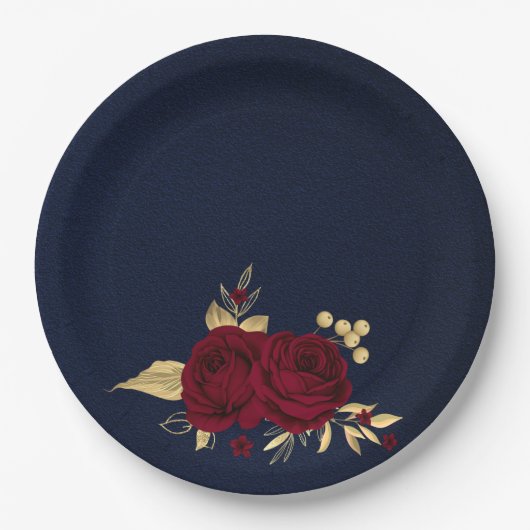 burgungse bloemen goudbladeren blauw papieren bordje (Voorkant)