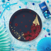 burgungse bloemen goudbladeren blauw papieren bordje (Feest)