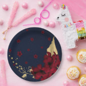 burgungse bloemen goudbladeren blauw papieren bordje (Feest)