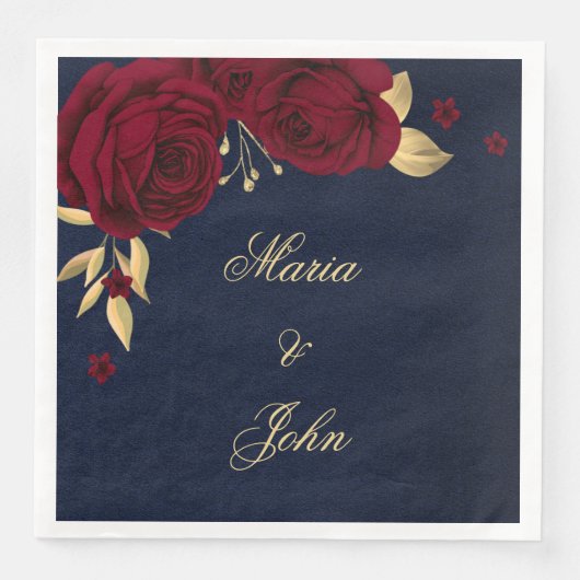 burgungse bloemen goudbladeren blauw servet (Voorkant)