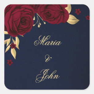 burgungse bloemen goudbladeren blauw vierkante sticker