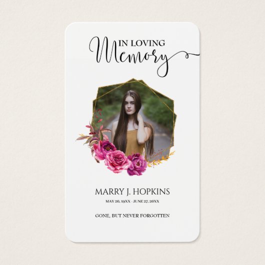 Burguny Blossom Foto Memorial Prayer Cards Visitekaartje (Voorkant)