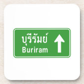 Buriram Ahead ⚠ Thai Highway Traffic Sign ⚠ Bier Onderzetter (Voorkant)