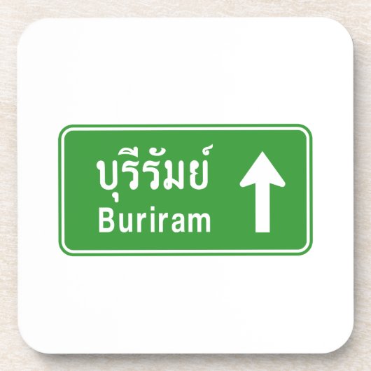 Buriram Ahead ⚠ Thai Highway Traffic Sign ⚠ Bier Onderzetter (Voorkant)