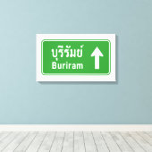 Buriram Ahead ⚠ Thai Highway Traffic Sign ⚠ Canvas Afdruk (Insitu (Houten vloer))