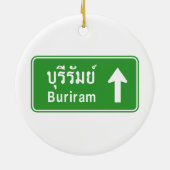 Buriram Ahead ⚠ Thai Highway Traffic Sign ⚠ Keramisch Ornament (Achterkant)