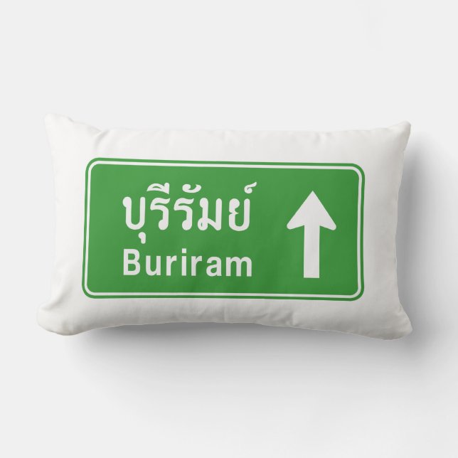Buriram Ahead ⚠ Thai Highway Traffic Sign ⚠ Kussen (Voorkant)