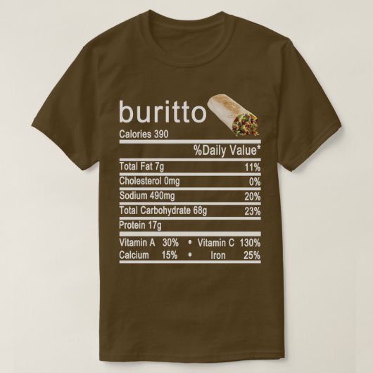buritto Nutrition Facts label T-shirt (Design voorkant)