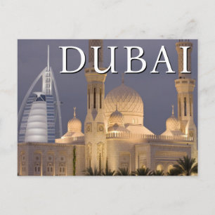 Burj al Arab   Moskee in de avond Dubai Briefkaart