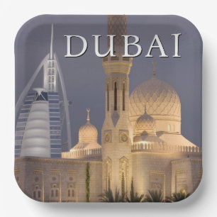 Burj al Arab   Moskee in de avond Dubai Papieren Bordje