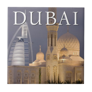 Burj al Arab   Moskee in de avond Dubai Tegeltje