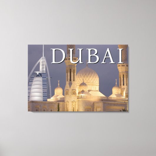 Burj al Arab | Moskee in Evening Dubai Canvas Afdruk (Voorkant)