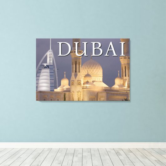 Burj al Arab | Moskee in Evening Dubai Canvas Afdruk (Insitu (Houten vloer))