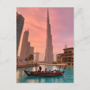 Burj Khalifa Boat Lake Cityscape Briefkaart