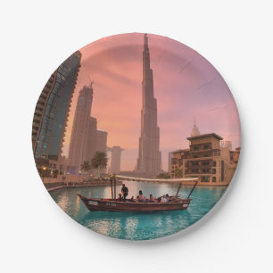 Burj Khalifa Boat Lake Cityscape Papieren Bordje