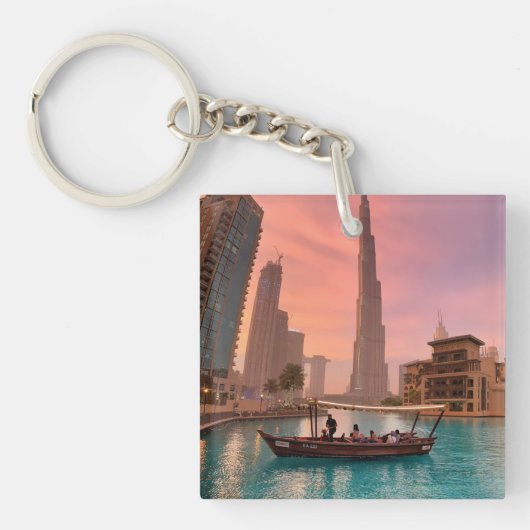 Burj Khalifa Boat Lake Cityscape Sleutelhanger (voorkant)
