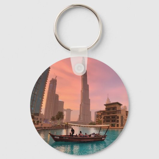 Burj Khalifa Boat Lake Cityscape Sleutelhanger (Voorkant)