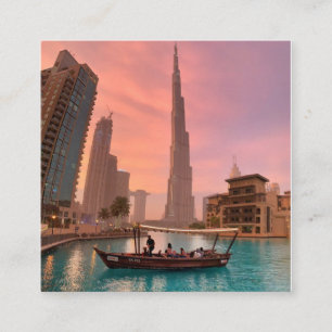 Burj Khalifa Boat Lake Cityscape Vierkante Visitekaartje