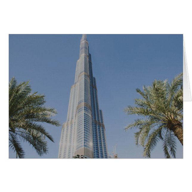 Burj Khalifa-, Dubai- en palmbomen (Voorkant Horizontaal)