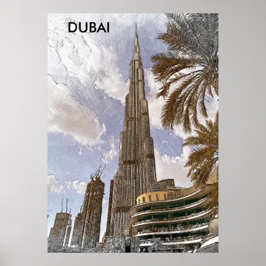 Burj Khalifa Dubai Vintage skyline reizen Poster (Voorkant)