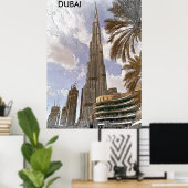 Burj Khalifa Dubai Vintage skyline reizen Poster (Thuiskantoor)
