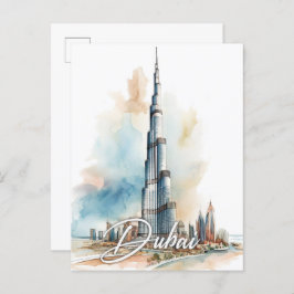 Burj Khalifa Dubai Waterverf Schilderij Reizen Briefkaart