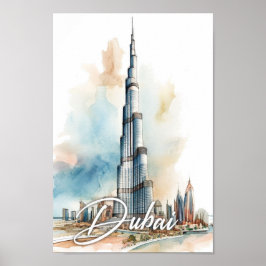 Burj Khalifa Dubai Waterverf Schilderij Reizen Poster