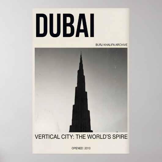 Burj Khalifa Kunstprint Zwart en Wit Dubai Poster (Voorkant)