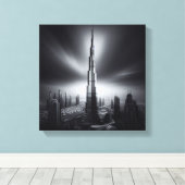 Burj Khalifa Monochrome Skyline - Dramatische Urba Canvas Afdruk (Insitu (Houten vloer))