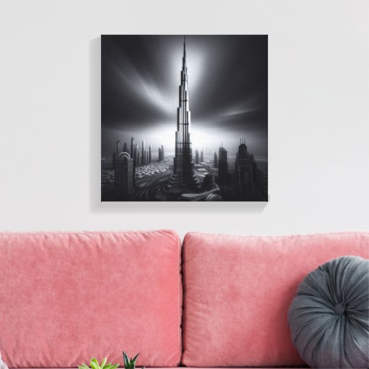 Burj Khalifa Monochrome Skyline - Dramatische Urba Canvas Afdruk (Insitu (Woonkamer))