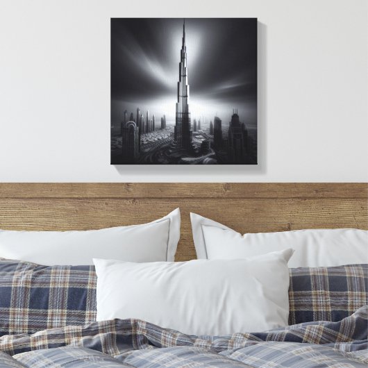 Burj Khalifa Monochrome Skyline - Dramatische Urba Canvas Afdruk (Insitu (Slaapkamer))