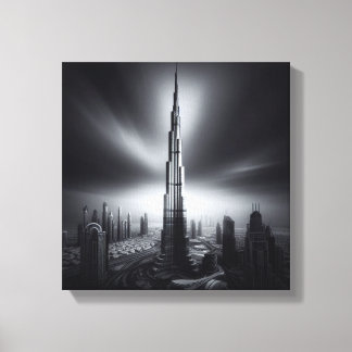 Burj Khalifa Monochrome Skyline - Dramatische Urba Canvas Afdruk