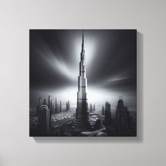 Burj Khalifa Monochrome Skyline - Dramatische Urba Canvas Afdruk (Voorkant)