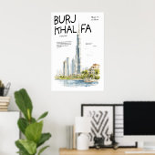 Burj Khalifa Poster Dubai VAE Silhouette Modern (Thuiskantoor)