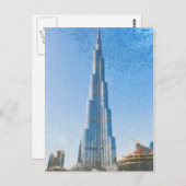 Burj Khalifa, schilderij in Dubai Briefkaart (Voorkant / Achterkant)