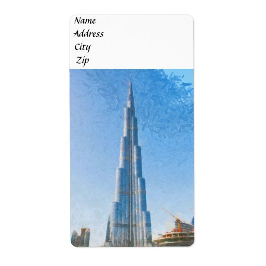 Burj Khalifa, schilderij in Dubai Etiket (Voorkant)