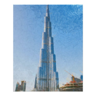 Burj Khalifa, schilderij in Dubai Poster