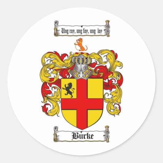 BURKE FAMILY CREST - BURKE WAPEN RONDE STICKER (Voorkant)