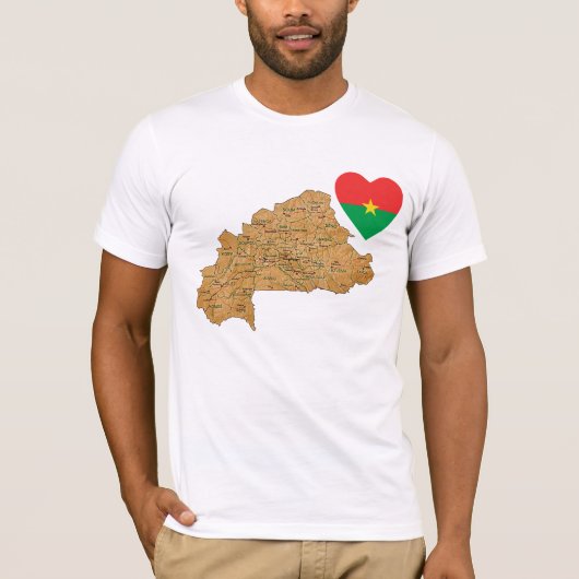 Burkina Faso Flag Heart en Map T-Shirt (Voorkant)