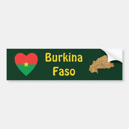 Burkina Faso Flag Heart + Map Bumpersticker (Voorkant)