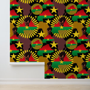 Burkina Faso kaart, vlag en revolutie vuist Behang