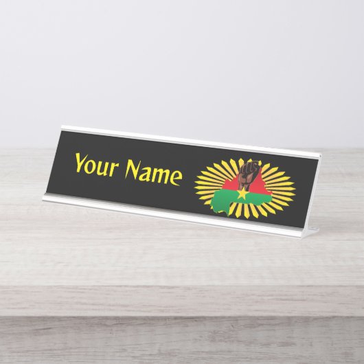 Burkina Faso kaart, vlag en revolutie vuist Bureau Naambordje (Voorkant)