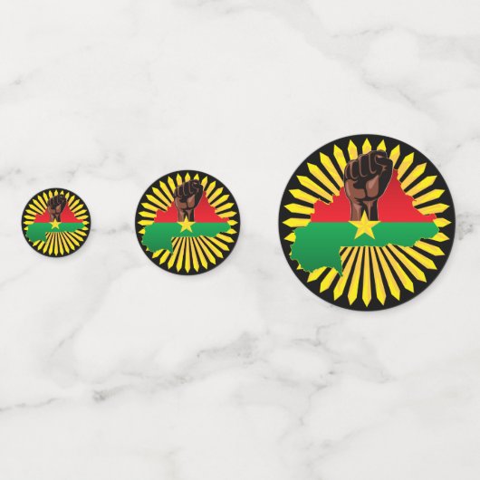 Burkina Faso kaart, vlag en revolutie vuist Confetti (Achterkanten)