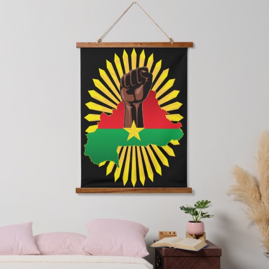 Burkina Faso kaart, vlag en revolutie vuist Hangend Wandkleed (Slaapkamer)